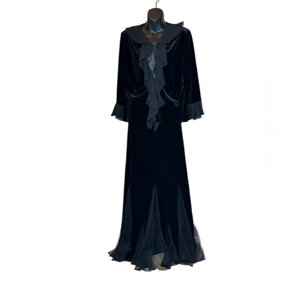 Xscape vintage black velvet goth whimsigoth matching set skirt ruffle top m/l - Picture 1 of 10